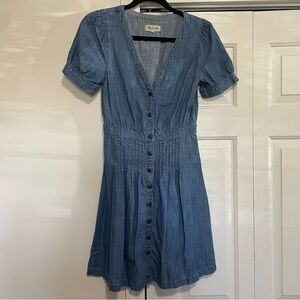 Madewell Denim Blue Chambray Mid Length Dress Short Sleeve V Neck Size 2